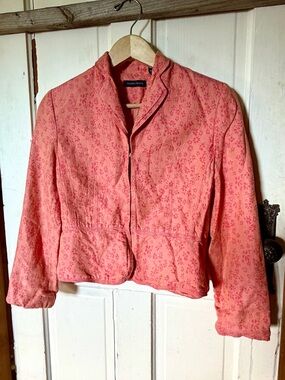 Linen Coral Floral Jacquard Peplum Jacket | Tailored Vintage-Inspired Blazer